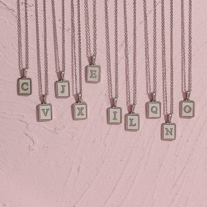 MamacitaSlay 18K Gold Plated Chain Necklaces Male Square Shell Letters Necklaces 316L Stainless Steel Jewelry For Women Gift