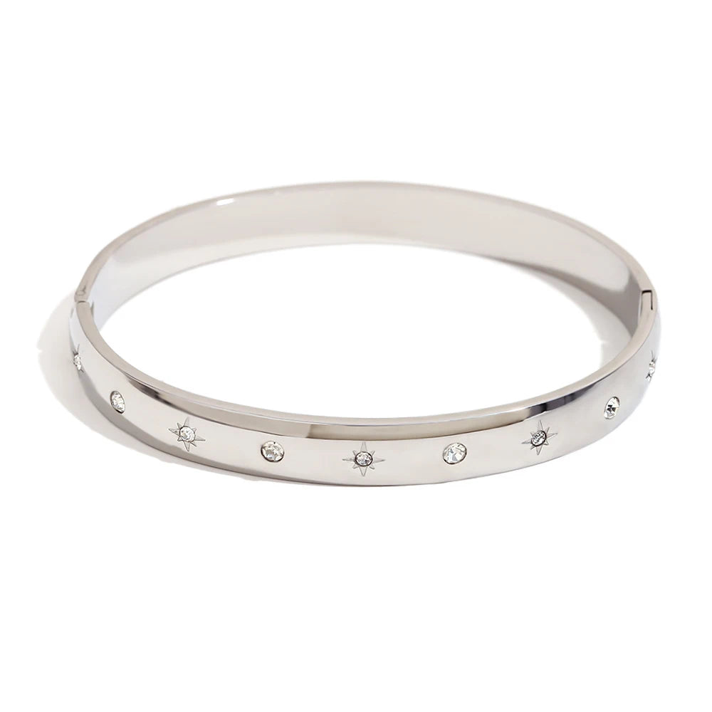 MamacitaSlay 316L Stainless Steel Star Moon Open Bracelet Bracelet 18K Gold Plated Waterproof Jewelry Women's Unique Bracelet