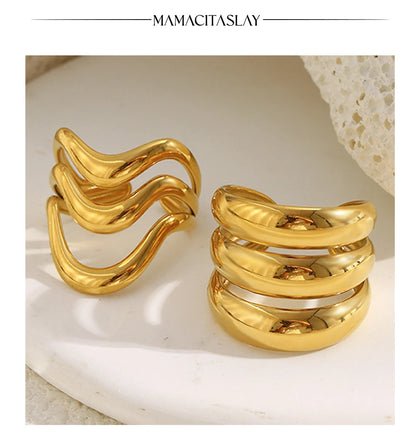 MamacitaSlay 316L Stainless Steel Multilayer Open Ring Party Waterproof 18K Gold Plated Jewelry Women's Charm Cool Ring Gift