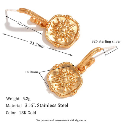 MamacitaSlay 316L Stainless Steel Vintage Sun Medallion Earrings 18K Gold Plated Waterproof Jewelry For Women Trendy Earrings