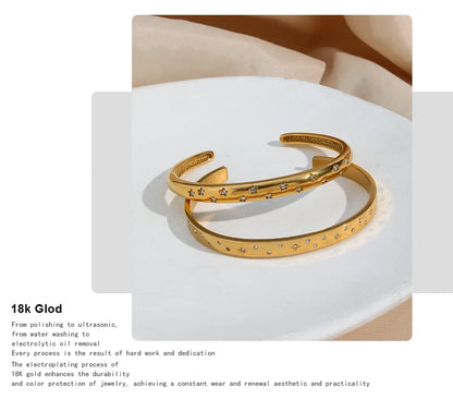 18K Gold Plated Deliacte Luxury Colorful Zircon Shiny Stars Cuff Bangles High Quality Waterproof Jewelry Bracelets for Women