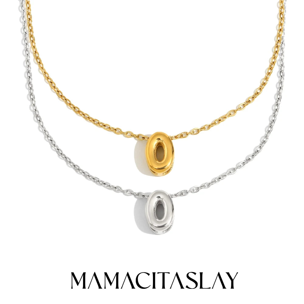 MamacitaSlay 316L Stainless Steel Letter Pendant Necklace Waterproof 18K Gold Plated Neck Jewelry Women's Minimalist Necklace