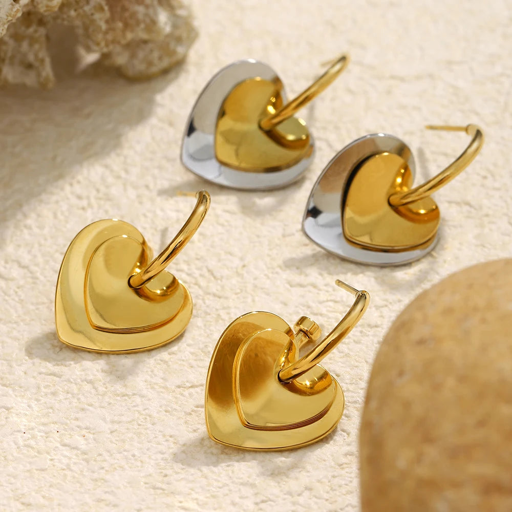 MamacitaSlay 316L Stainless Steel Heart Mixed Color Earrings 18K Gold Plated Waterproof Jewelry Women's Elegant Earrings Gifts