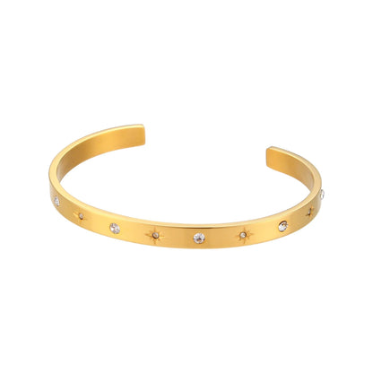 18K Gold Plated Deliacte Luxury Colorful Zircon Shiny Stars Cuff Bangles High Quality Waterproof Jewelry Bracelets for Women