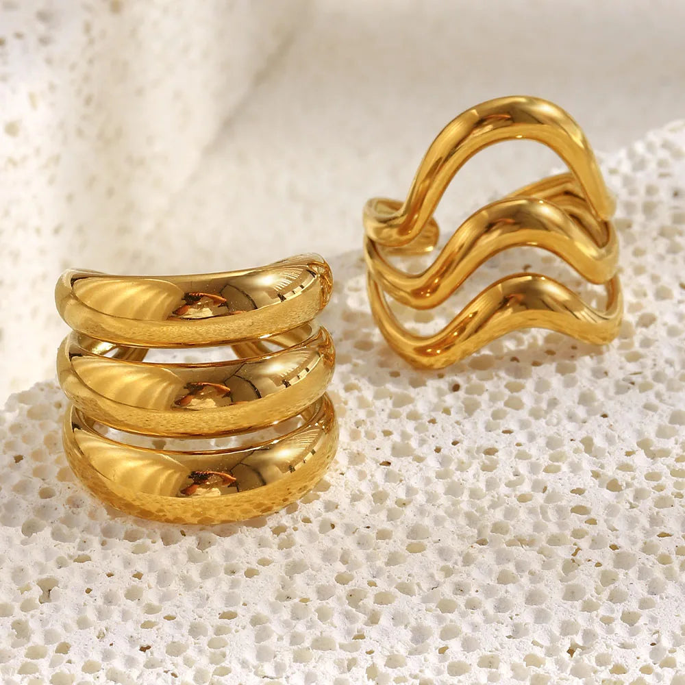 MamacitaSlay 316L Stainless Steel Multilayer Open Ring Party Waterproof 18K Gold Plated Jewelry Women's Charm Cool Ring Gift