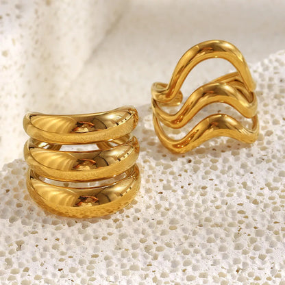 MamacitaSlay 316L Stainless Steel Multilayer Open Ring Party Waterproof 18K Gold Plated Jewelry Women's Charm Cool Ring Gift