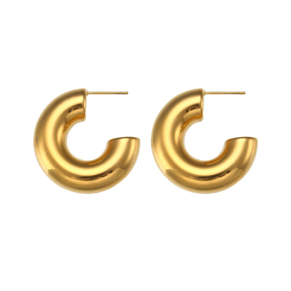 MamacitaSlay 316L Stainless Steel Smooth Ribbed C Shaped Earrings 18K Gold Plated Waterproof Jewelry For Women Everyday Wear