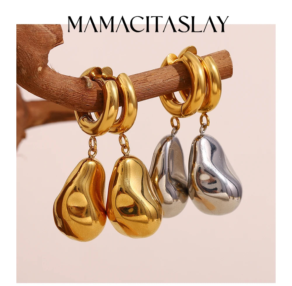 MamacitaSlay Unique Stainless Steel Double Color Irregular Pendant Hoop Earrings Women's Charm Waterproof Jewelry Creative Gift
