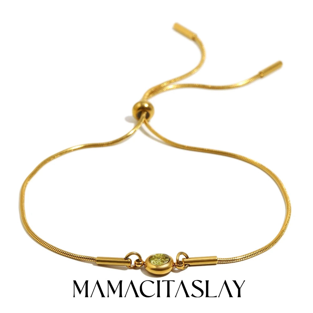 MamacitaSlay 316L Stainless Steel Zircon December Birthstone Adjustable Bracelet Waterproof Wrist Jewelry Women's Charm Bracelet