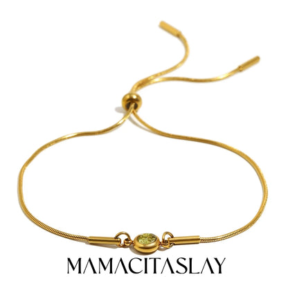 MamacitaSlay 316L Stainless Steel Zircon December Birthstone Adjustable Bracelet Waterproof Wrist Jewelry Women's Charm Bracelet