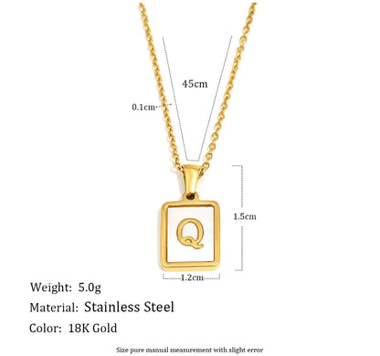 MamacitaSlay 18K Gold Plated Chain Necklaces Male Square Shell Letters Necklaces 316L Stainless Steel Jewelry For Women Gift
