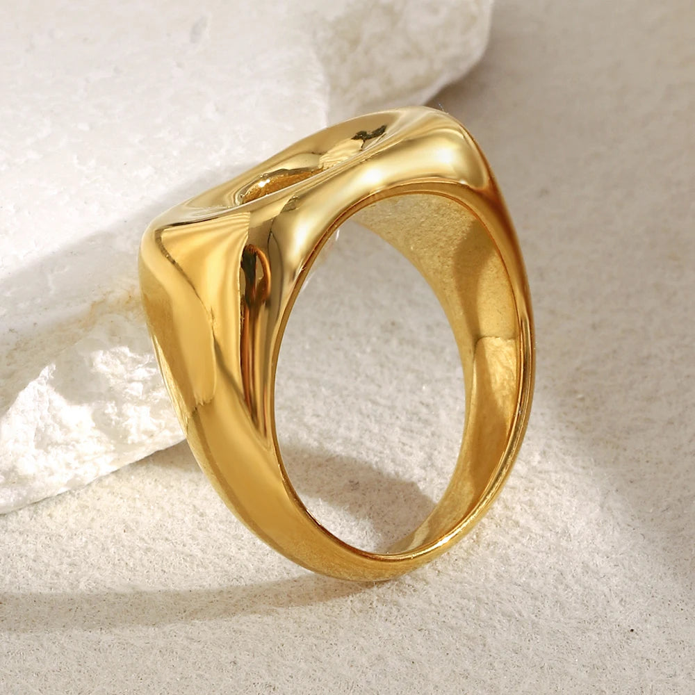MamacitaSlay Minimalist 316L Stainless Steel Irregular Hollow Out Ring 18K Gold Plated Waterproof Jewelry For Women Daily Wear