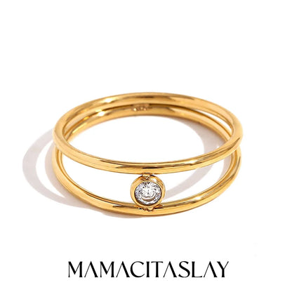 MamacitaSlay Minimalist Double Layer Round Zircon Ring 2025 Party Waterproof 18K Gold Plated Jewelry Women's Elegant Ring Gift