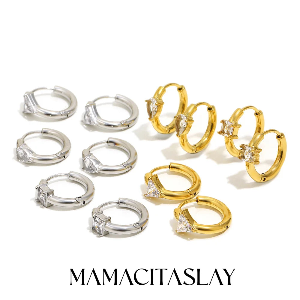 MamacitaSlay 316l Stainless Steel Zircon Hoop Earring 18K Gold Plated Waterproof  Minimalist Jewelry for Women 2026 Trend Gift