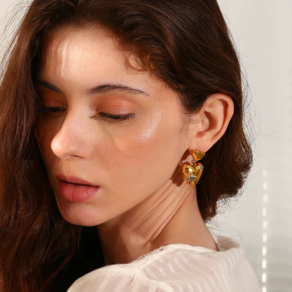 MamacitaSlay Exclusive Stainless Steel Heart Star Earrings 2025 New Design Waterproof Jewelry Women's Charm Statement Earrings