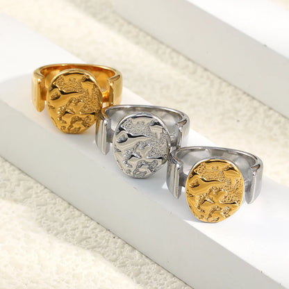 MamacitaSlay 316L Stainless Steel Mixed Color Planet Relief Oval Ring 18K Gold Plated Waterproof Jewelry Women's Unique Ring
