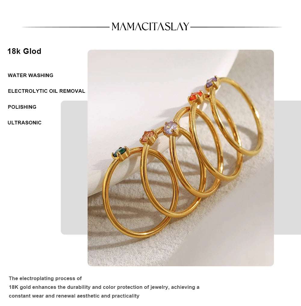 MamacitaSlay Stainless Steel Ring Thin Strip White Zircon Ring Glamorous Women's Classic Waterproof Jewelry High Quality Gifts