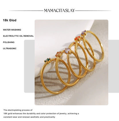 MamacitaSlay Stainless Steel Ring Thin Strip White Zircon Ring Glamorous Women's Classic Waterproof Jewelry High Quality Gifts