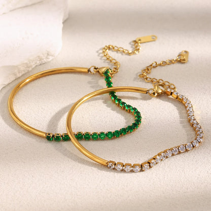 MamacitaSlay 316L Stainless Steel Zircon Asymmetric Bracelet Party Waterproof Jewelry Women's Creative Wrist Jewelry Bracelet
