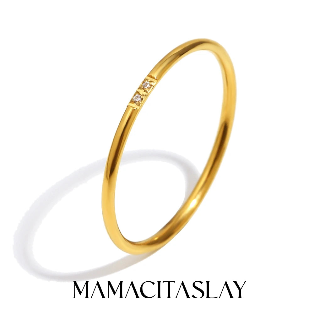 MamacitaSlay 316L Stainless Steel AAA Zircon Slim Stackable Ring Set 18K Gold Plated Minimalist Waterproof Jewelry For Women