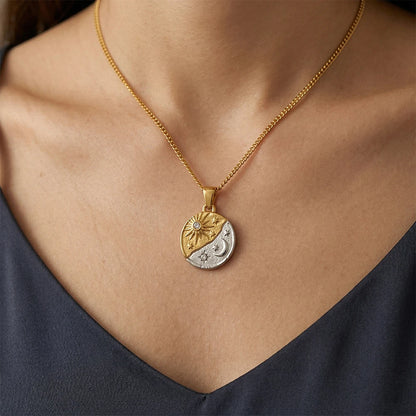 MamacitaSlay 316L Stainless Steel Zircon Celestial Sun Moon Star Pendant Necklace 18K Gold Plated Waterproof Jewelry For Women