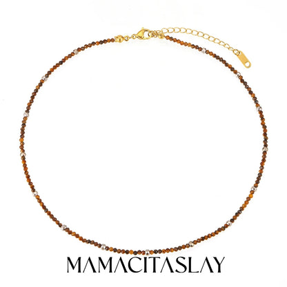 MamacitaSlay 316L Stainless Steel Natural Stone Necklace Elastic Rope Bracelet Handmade Waterproof Jewelry Women's Classic Gift
