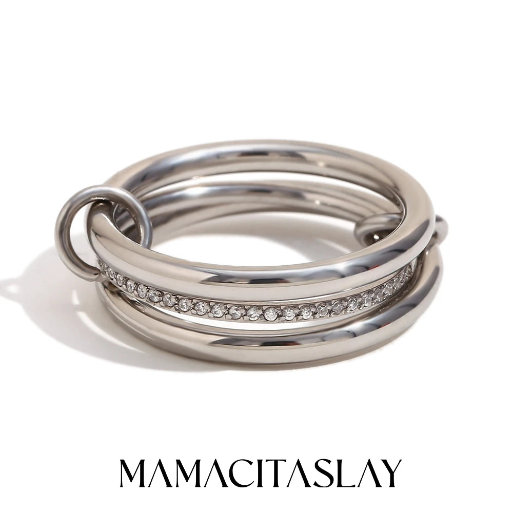 MamacitaSlay Unique Cool Three/Four Fingers Chain Shape Variable Hiphop Rings Stainless Steel Trendy Accessories Women Men Gifts