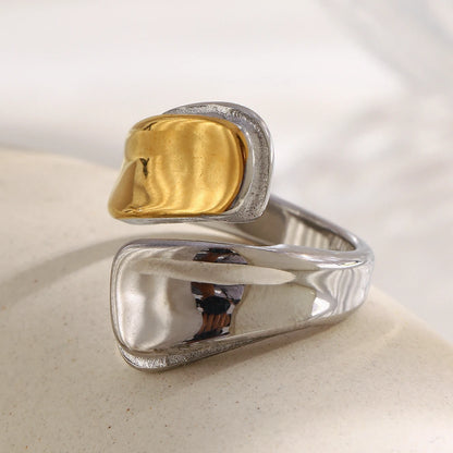 MamacitaSlay 316L Stainless Steel Two Tone Asymmetric Opening Ring Party Waterproof Jewelry Women's Unique Cool Creative Gift