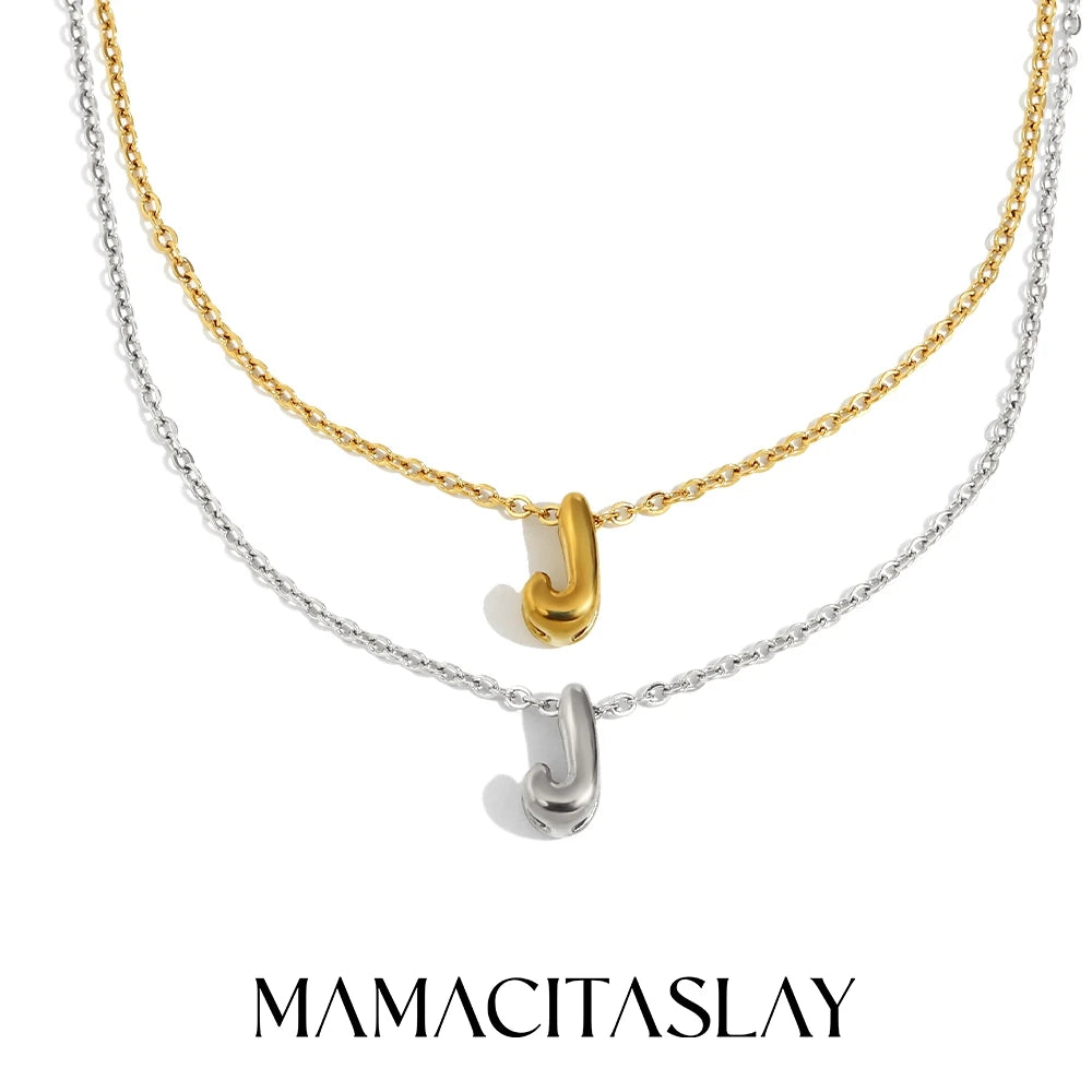 MamacitaSlay 316L Stainless Steel Letter Pendant Necklace Waterproof 18K Gold Plated Neck Jewelry Women's Minimalist Necklace