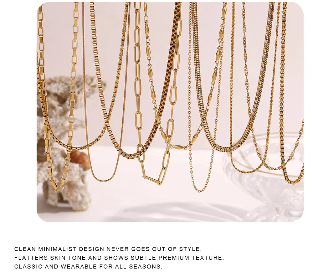 MamacitaSlay Water Wave Chain Snake Chain Women's 316L Stainless Steel Necklace Bracelets Belly Chain Various Styles Jewelry
