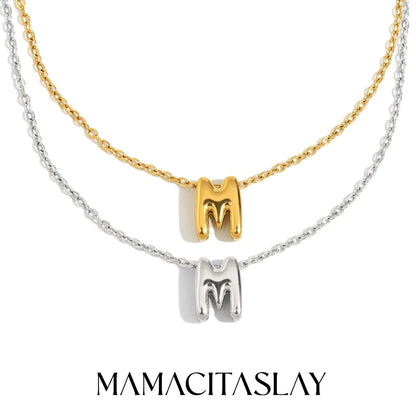 MamacitaSlay 316L Stainless Steel Letter Pendant Necklace Waterproof 18K Gold Plated Neck Jewelry Women's Minimalist Necklace