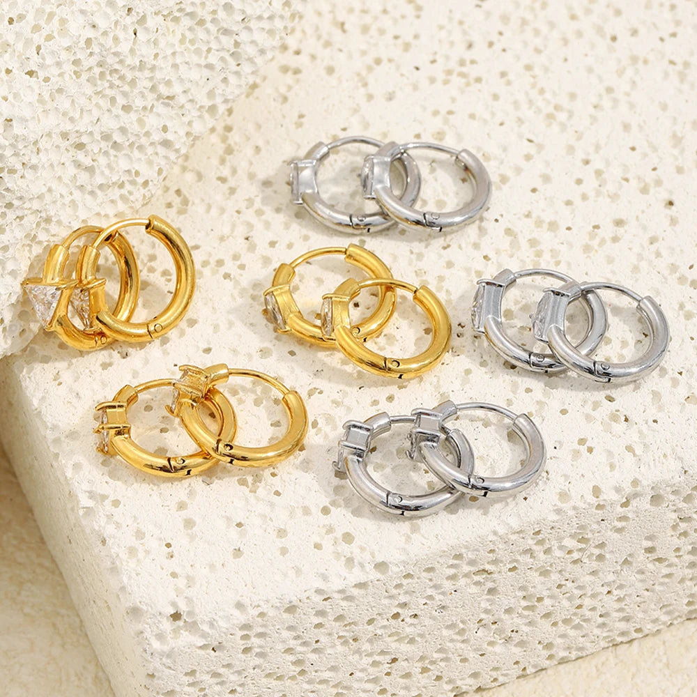 MamacitaSlay 316l Stainless Steel Zircon Hoop Earring 18K Gold Plated Waterproof  Minimalist Jewelry for Women 2026 Trend Gift