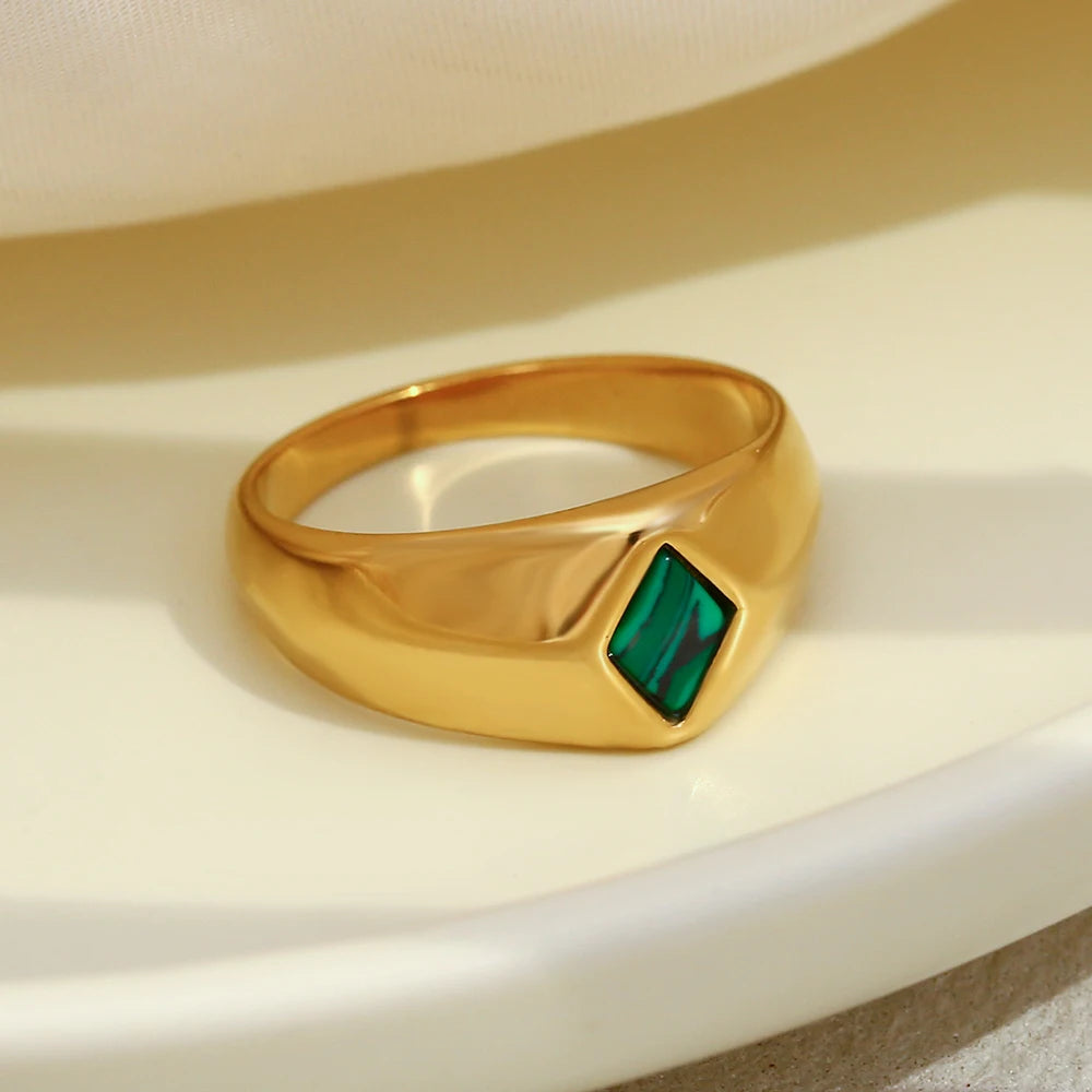 MamacitaSlay Minimalism 316 Stainless Steel Peacock Stone Ring 18K Gold Plated Waterproof Jewelry Women's Charm Ring Party Gift