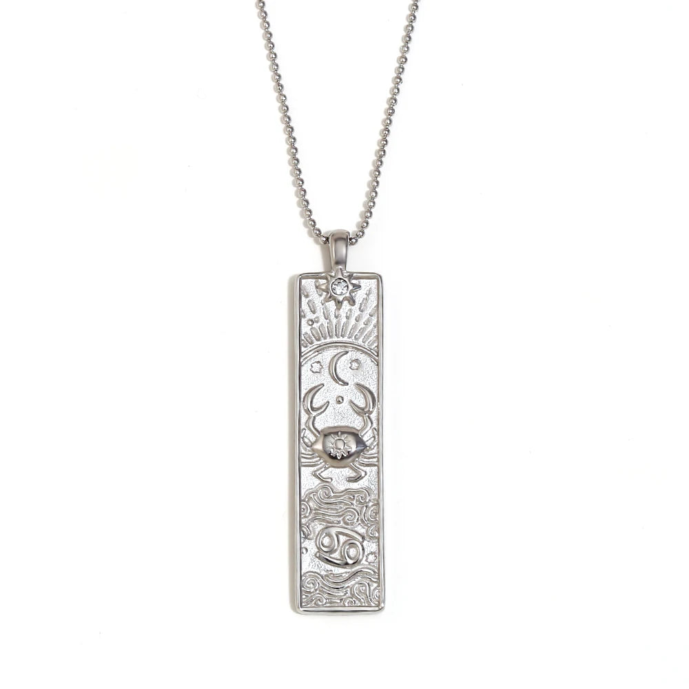 MamacitaSlay 316L Stainless Steel Zodiac Sign Rectangle Pendant Necklace 18K Gold Plated Waterproof Jewelry For Women Daily Wear