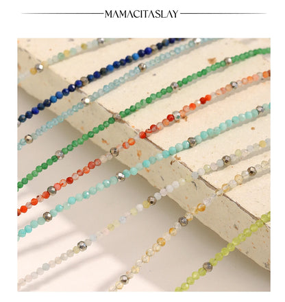 MamacitaSlay 316L Stainless Steel Natural Stone Necklace Elastic Rope Bracelet Handmade Waterproof Jewelry Women's Classic Gift