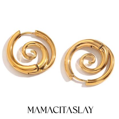 MamacitaSlay New Design Round Spiral Hoop Earrings Trendy Waterproof Jewelry 18k-gold-plated Stainless Steel Statement Earrings