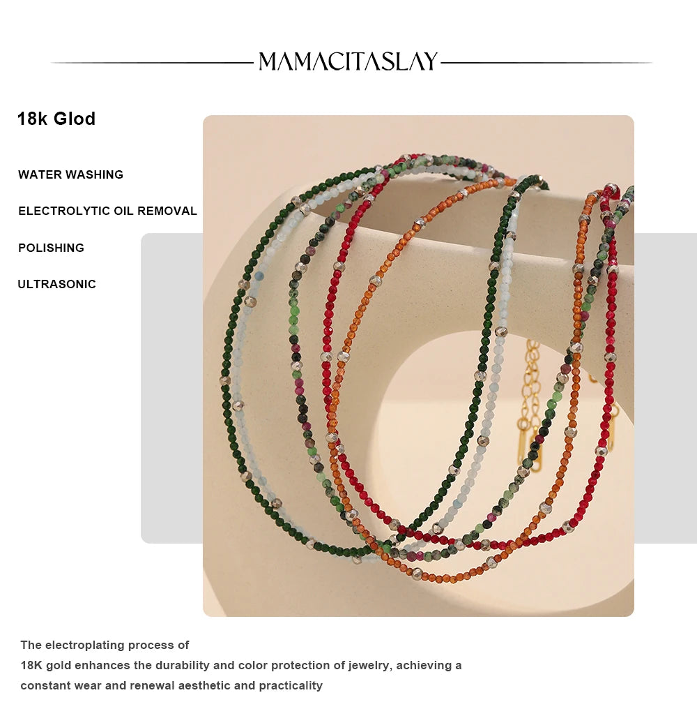 MamacitaSlay 316L Stainless Steel Natural Stone Necklace Elastic Rope Bracelet Handmade Waterproof Jewelry Women's Classic Gift