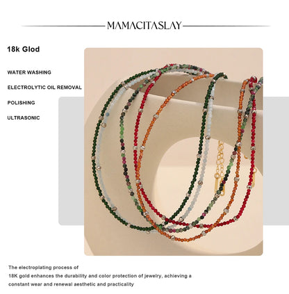 MamacitaSlay 316L Stainless Steel Natural Stone Necklace Elastic Rope Bracelet Handmade Waterproof Jewelry Women's Classic Gift