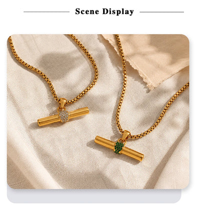 Inner Ziva Bohemian 316L Stainless Steel CZ Pendant T Bar Necklace 18K Gold Plated Waterproof Minimalist Jewelry For Women Men