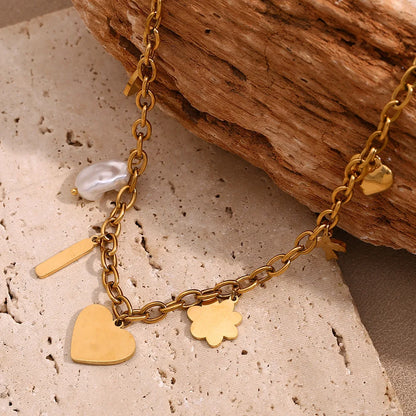 MamacitaSlay 316L Stainless Steel Baroque Pearl Enamel Heart Necklace 18K Gold Plated Waterproof Hawaiian Jewelry For Women Gift