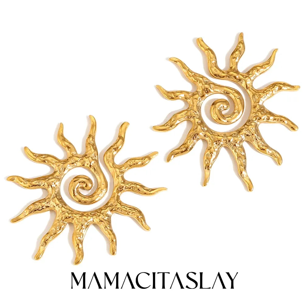 MamacitaSlay Sun Flower Stud Earrings18K Gold Plated Stainless Steel Waterproof Jewelry 2025 New Trendy Party Women's Charm Gift