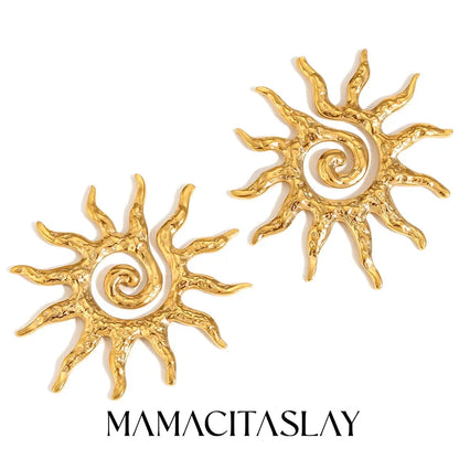 MamacitaSlay Sun Flower Stud Earrings18K Gold Plated Stainless Steel Waterproof Jewelry 2025 New Trendy Party Women's Charm Gift