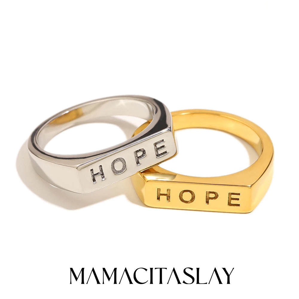 MamacitaSlay 316L Stainless Steel "HOPE" Letter Ring Party Waterproof Jewelry Women's Classic Charm Ring 2025 New Trend Gift