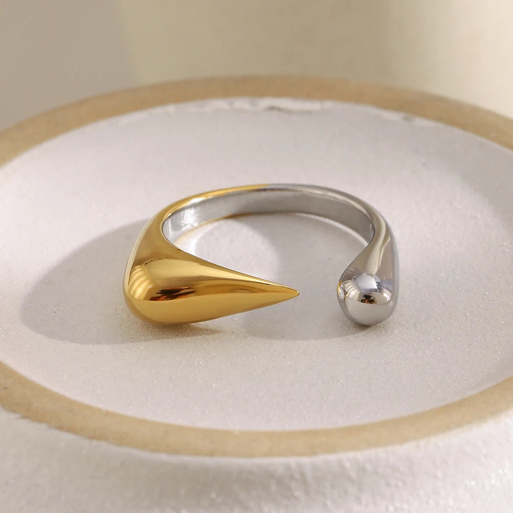 MamacitaSlay Unique Cool 316L Stainless Steel Two Tone Bird Beak Shaped Asymmetrical Open Ring Waterproof Jewelry Women's Ring