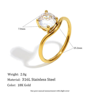 MamacitaSlay 316L Stainless Steel Water Drop Circular Triangle Zircon Wave Ring 18K Gold Plated Waterproof Jewelry For Women