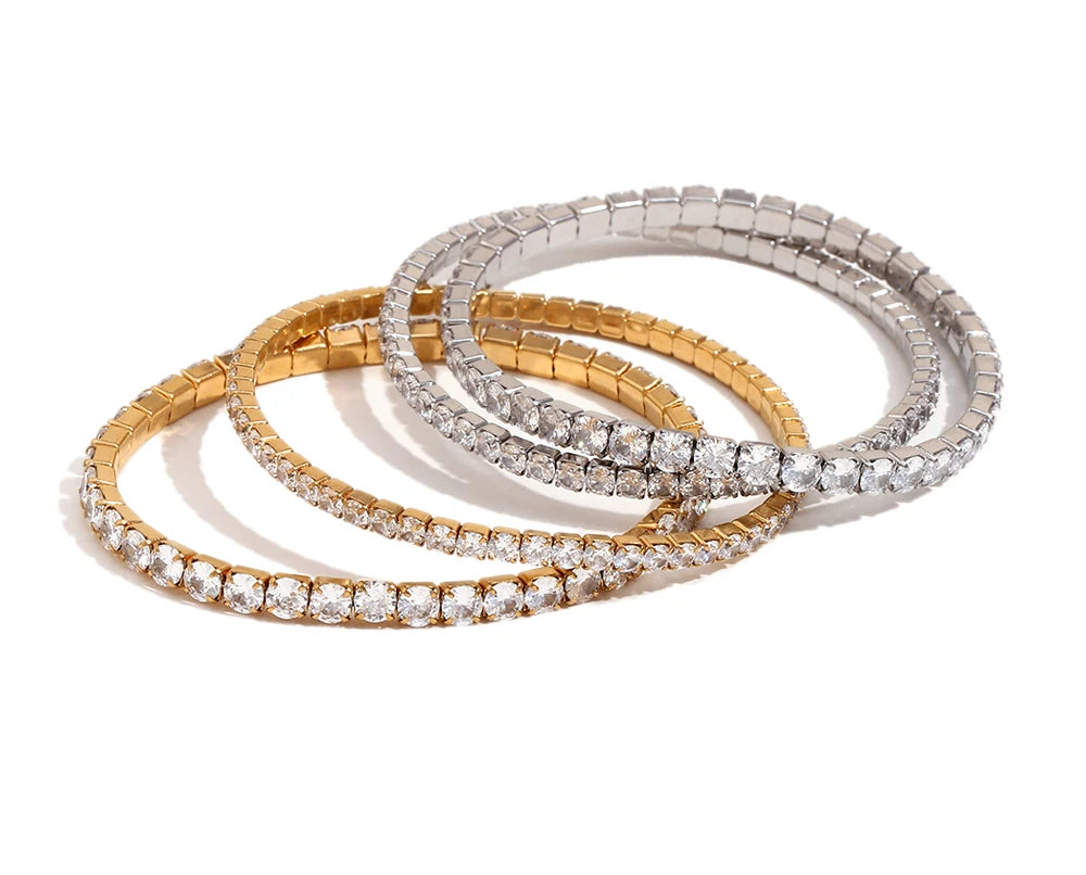 MamacitaSlay Classic Stainless Steel Zircon Fine Edge Bracelet Banquet Luxury Waterproof Jewelry Women's Elegant Simple Jewelry