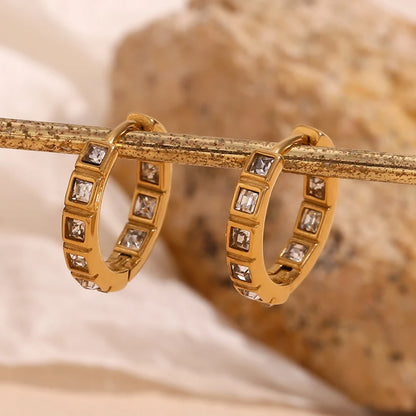 MamacitaSlay Classic Luxury Inlaid Square AAA Zircon Hoop Earrings Tarnish Free 18K Gold Plated Stainless Steel Earrings Woman