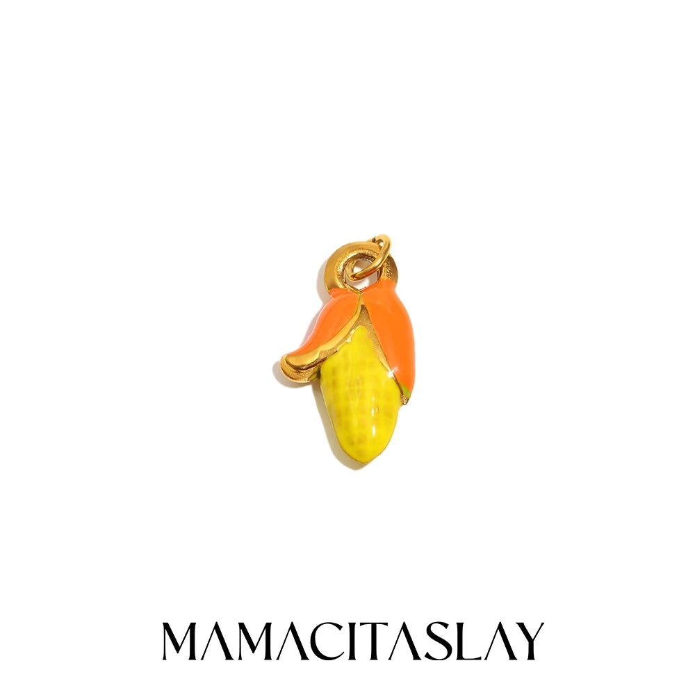 MamacitaSlay Stainless Steel Resin Tropical Fruit Charms Earrings Necklace Bracelet DIY Accessories Women's Waterproof Pendant