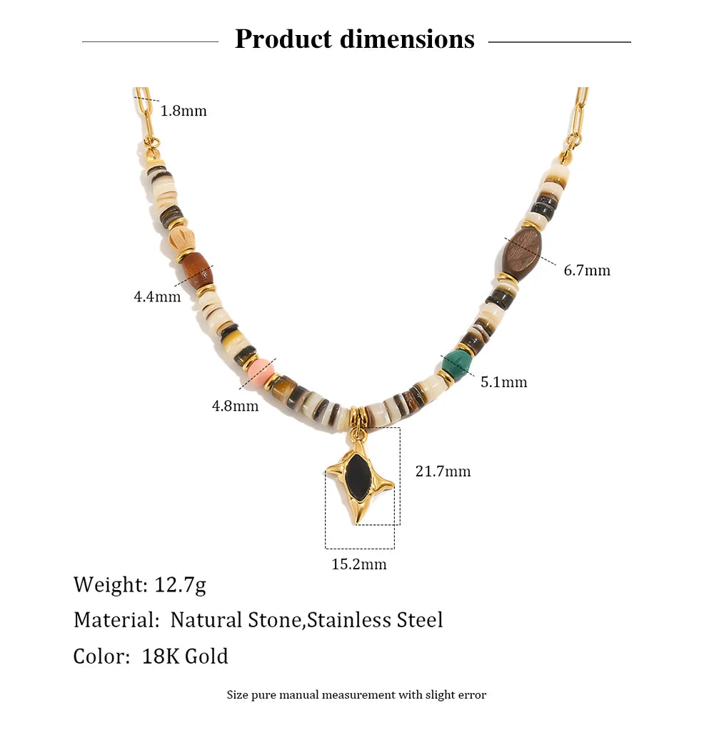 MamacitaSlay 316L Stainless Steel Natural Stone Bead Black Star Necklace 18K Gold Plated Waterproof Jewelry For Women Boho Gifts