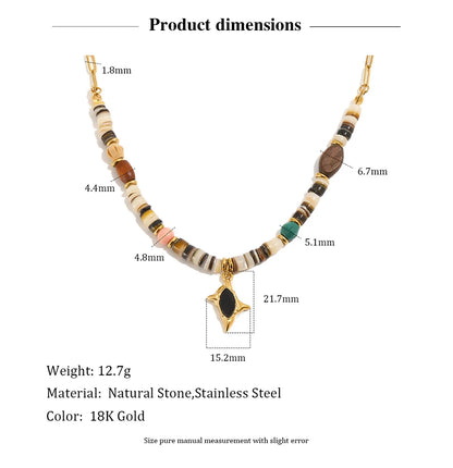 MamacitaSlay 316L Stainless Steel Natural Stone Bead Black Star Necklace 18K Gold Plated Waterproof Jewelry For Women Boho Gifts